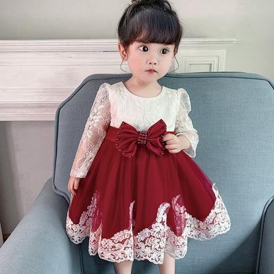 Baby Bowknot Lace Dress Long Sleeve Elegant Princess Party Dress for Toddlers