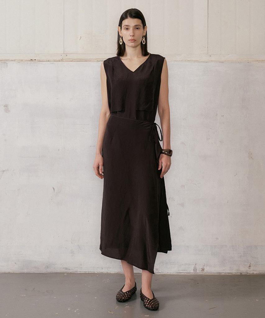 Baniseunyuyog 26Ss Bella Wrap Layered Dress Black Brown