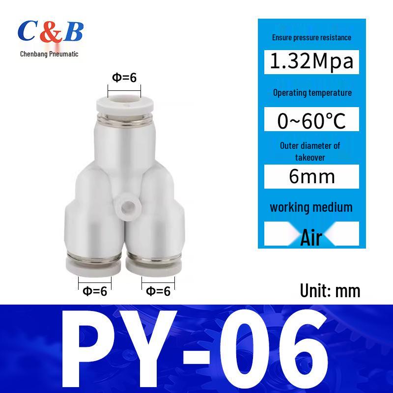 Pneumatic Nylon Air Hose Quick Connect Fittings: PU Straight, PY 5-Way, Cross 4-Way, PZA 3-Way, PE Connector with White/Blue Cap
