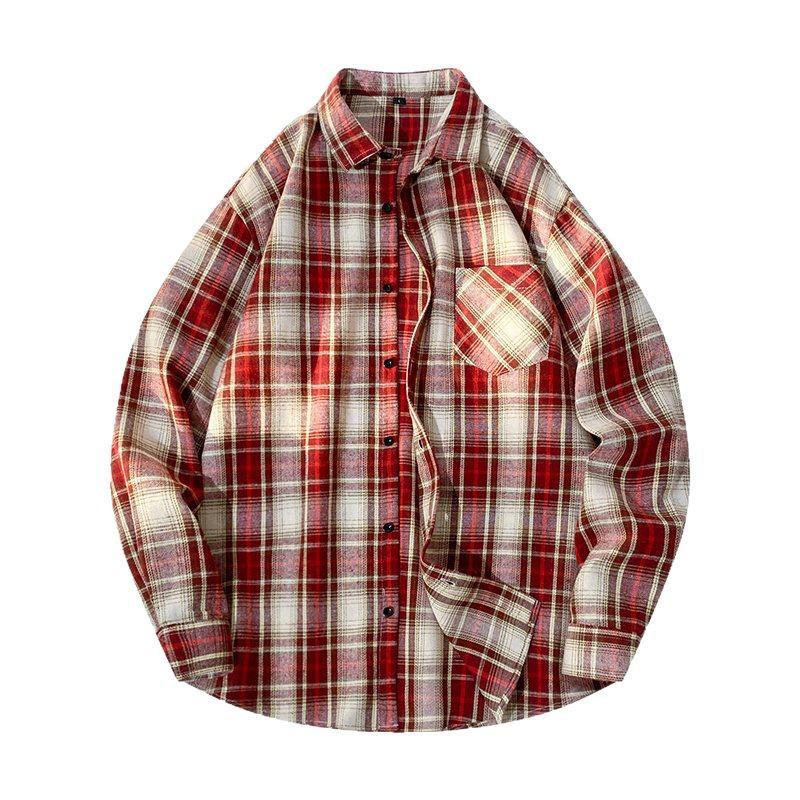 Men's Striped Plaid Long-Sleeve Shirt Jacket - Japanese Fashion, Hong Kong Style, Ideal for Spring and Autumn