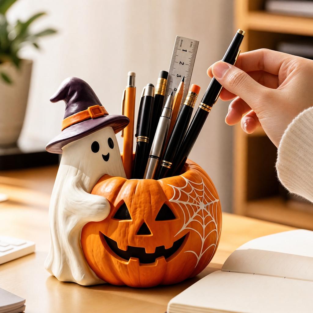 Halloween Resin Pumpkin Pen Holder and Flower Pot Decoration for Desk