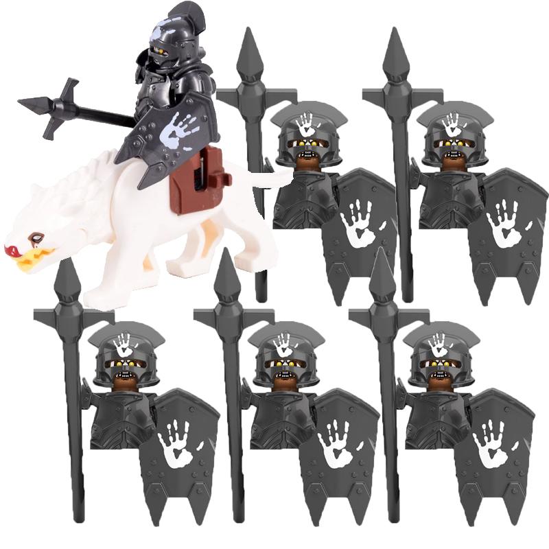 MOC Středověké Vojenské Stavební Kostky Elfský Bojovník Ork Rohan Gondor Rytíř Sada Postav Zvířecí Armáda Zbraň Luk Kuše Hračka