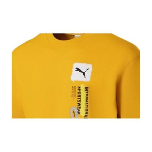 PUMA Men's Pullover Hoodie with Logo Lettering in Yellow