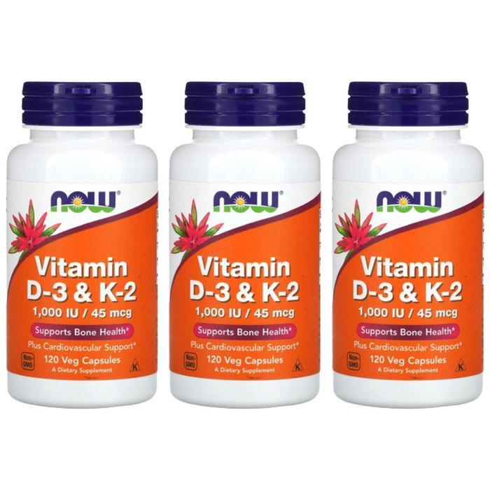 

NOW Foods Vitamin D-3 & K-2 Veggie Capsules, 120 Count (3-Pack) 120 pcs - 3 ea