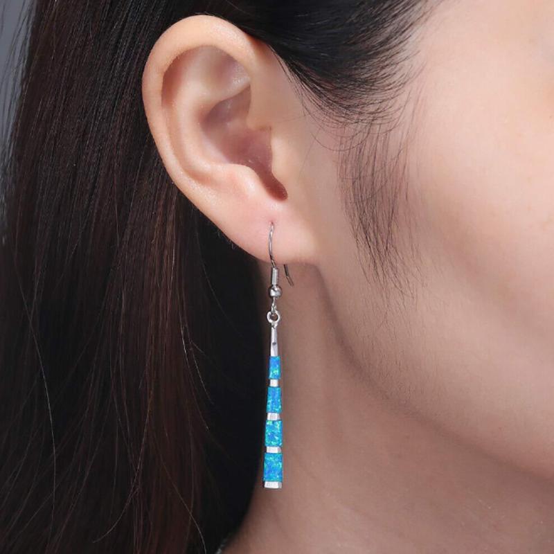 Classic Tassel Striped Blue Fire Opal Long Drop Earrings for Women Engagement Wedding Party Jewelry Gifts Drop Shipping