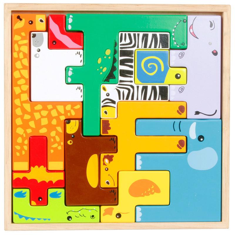 Wooden Animal 3D Puzzle Blocks for Children s Early Education