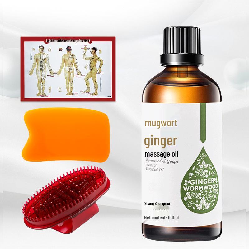 Zázvor Pelyněk Masážní olej na celé tělo a obličej s tepelnou terapií pro meridiány, Gua Sha a úlevu ramen/krku.