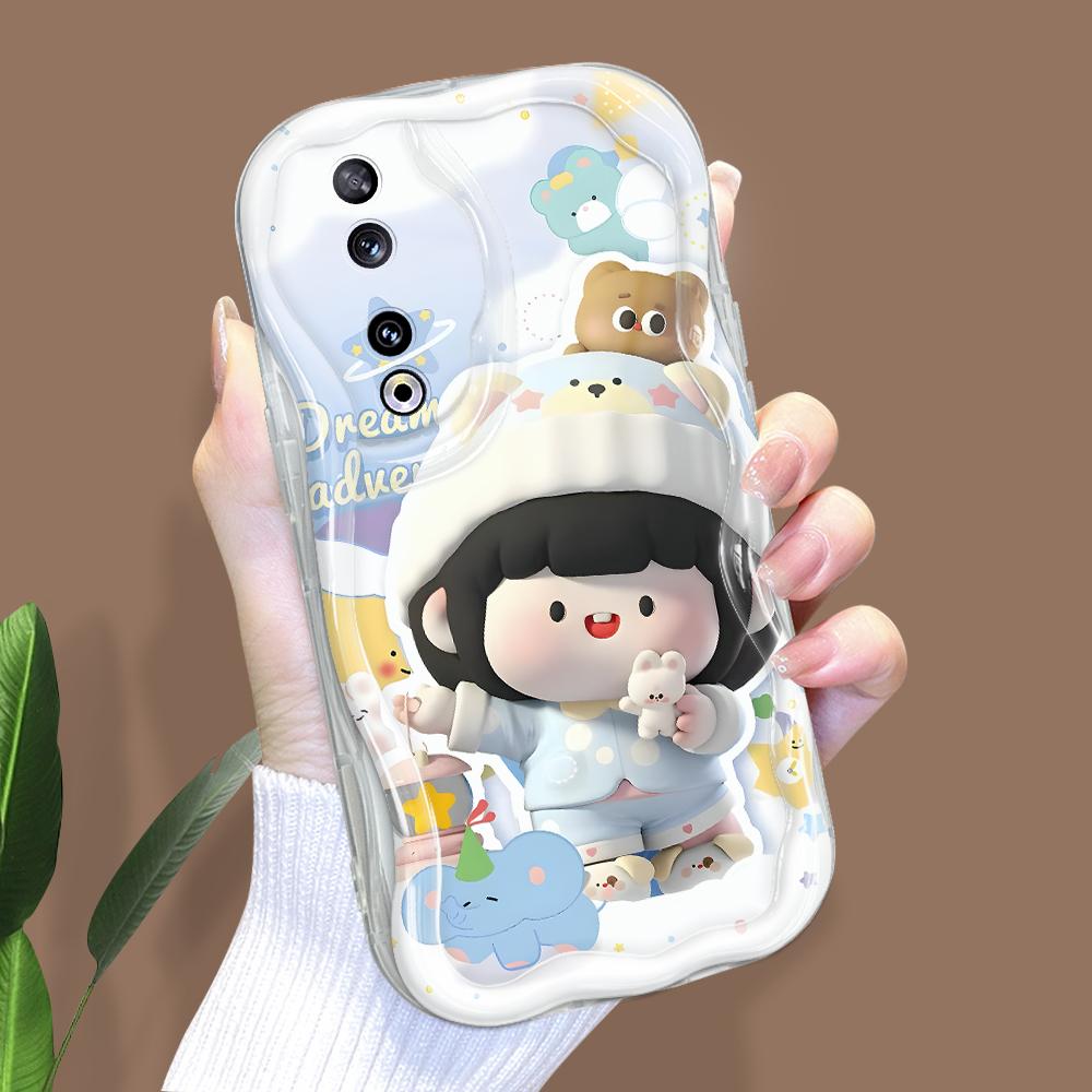 Model drăguț de desene animate Carcasă cu textura cremă cu margine ondulată Husă din silicon moale pentru telefon pentru Huawei Honor Infinix Tecno iPhone