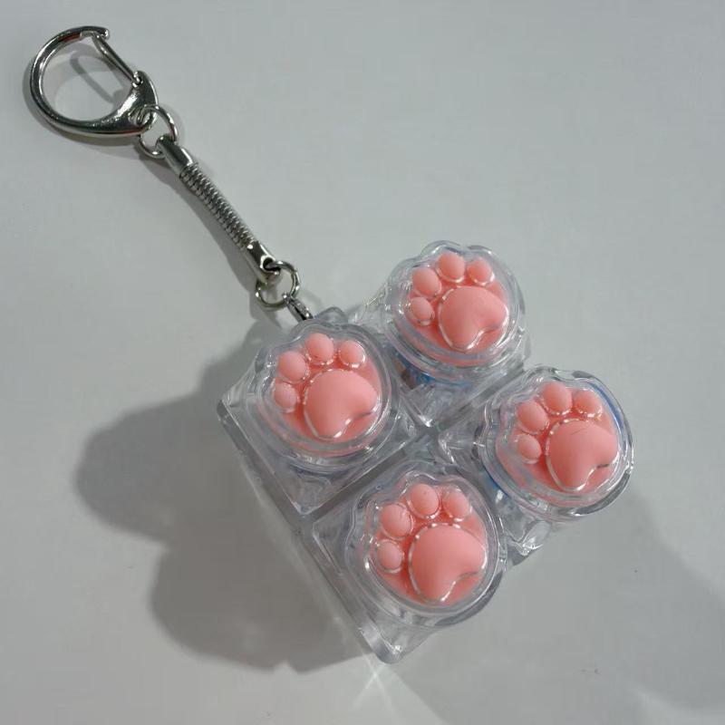 Cute Cat Claw Silicone Keyboard Button Fidget Toy Transparent Crystal Keycap Keychain Portable Anti-Stress Finger Relax Decompre
