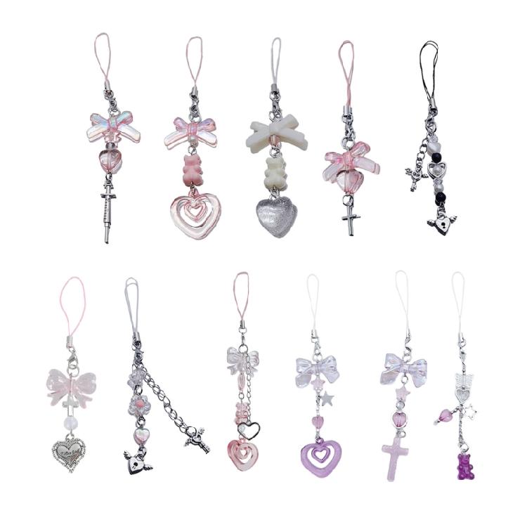 Sweet Cool Bowknot Heart Cross Hanging Pendant Phone Strap Cute Bag Decoration