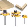 3pcs 45 Degree Angle Lock Miter Router Bit 3 Teeth T-Shape Tongue and Groove Set  For Cabinets