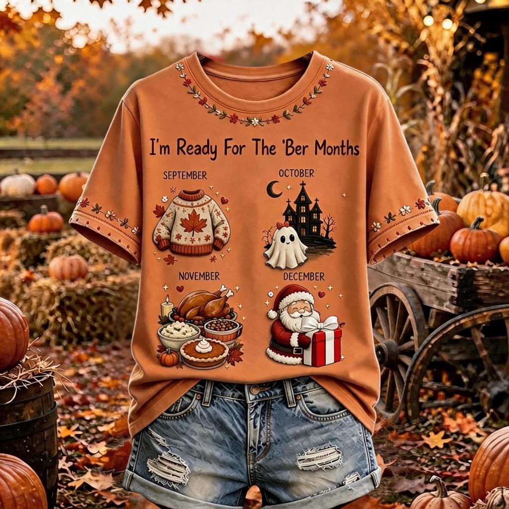 Women's Fall Themed Short Sleeve T-Shirt for Casual Wear
