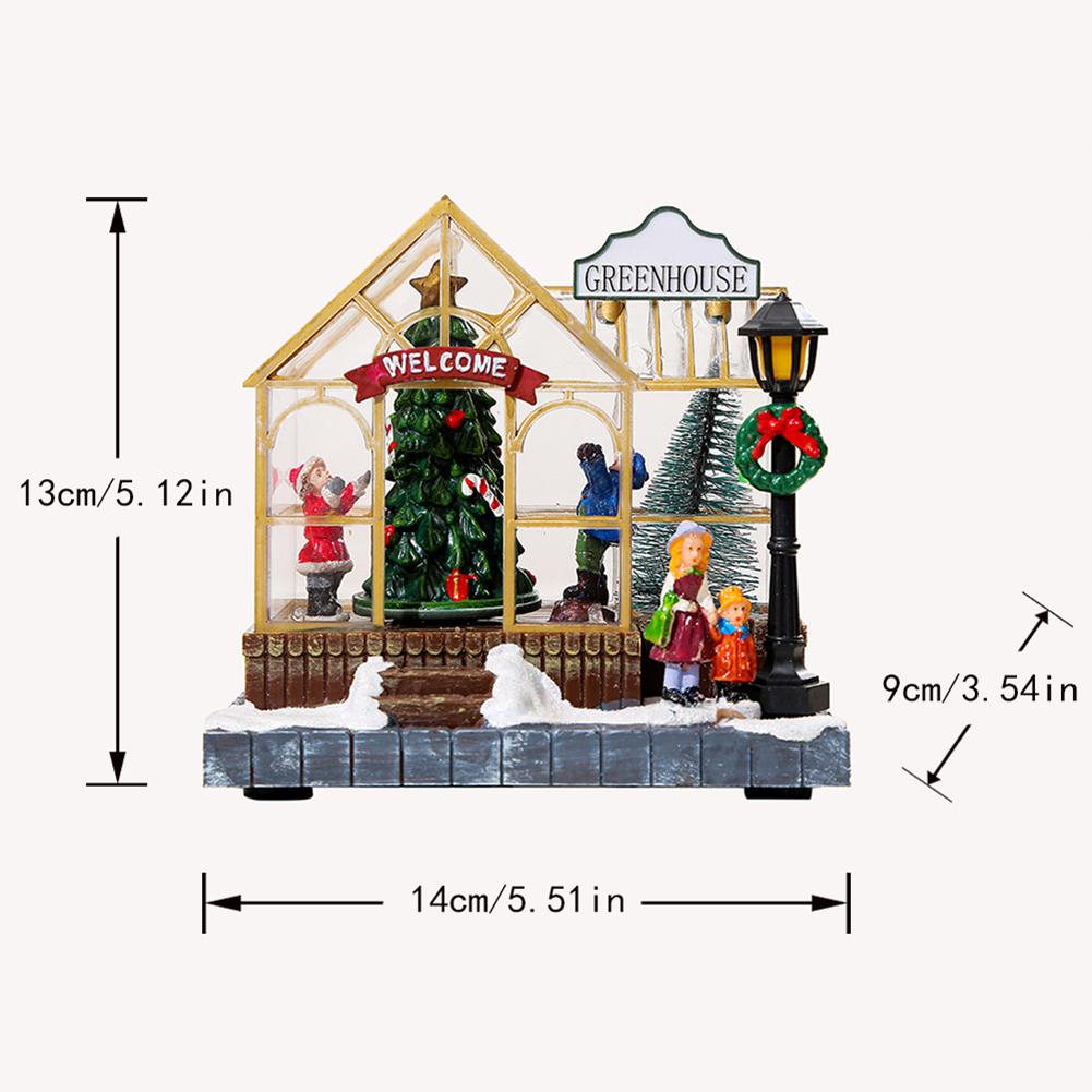 Resin Rotating Music Statue LED Light Christmas Village House Christmas Music Box Christmas Desktop Decoration Christmas Gift