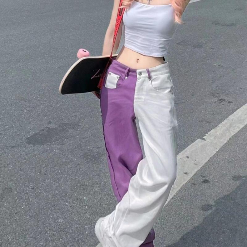 ADAgirl Baggy Jeans Women Hip Hop Streetwear Vintage High Waist Straight Purple Denim Trousers Harajuku Wide Leg Pants Mujer