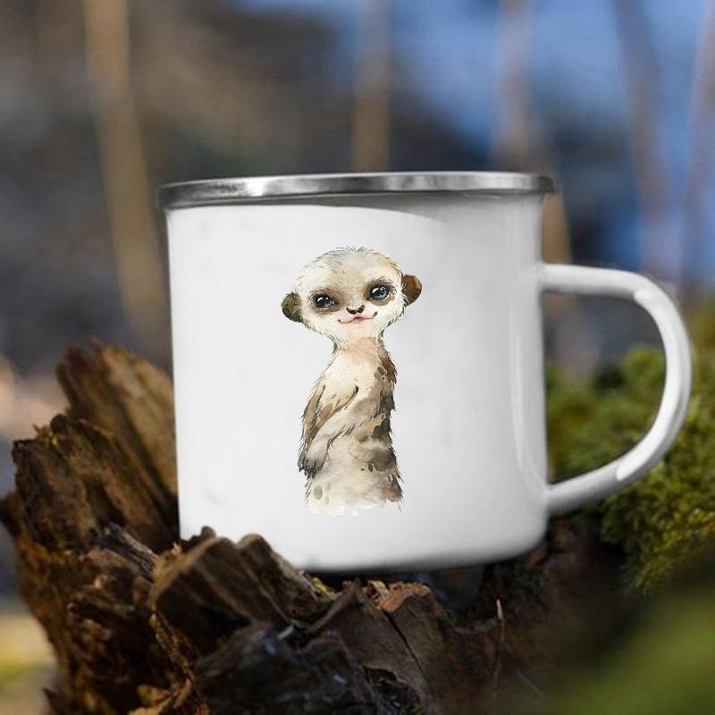 Cute Animal Horse Deer Print Mugs Creative Drink Coffee Milk Cups Kawaii Kids Animal Theme Party Juice Enamel Mug Gift for Child