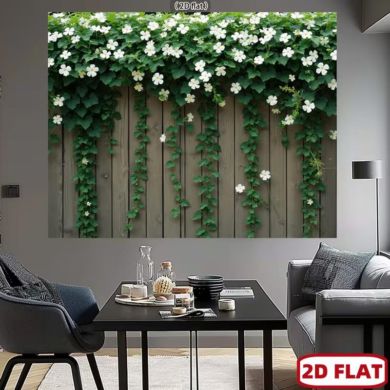 2D Rustic Wooden Fence Trailing Floral Vine Nature Photography Background