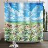 Dreamy Nature Dandelion Shower Curtain With 12 Hooks Cherry Blossom Background Flying Seed Waterproof Polyester Bathroom Curtain