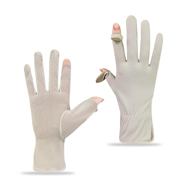 

Women s Summer Sunscreen Gloves Breathable Mesh Ice Silk Anti-UV Touchscreen Gloves for Driving Cycling and Outdoor Activities L бежевый