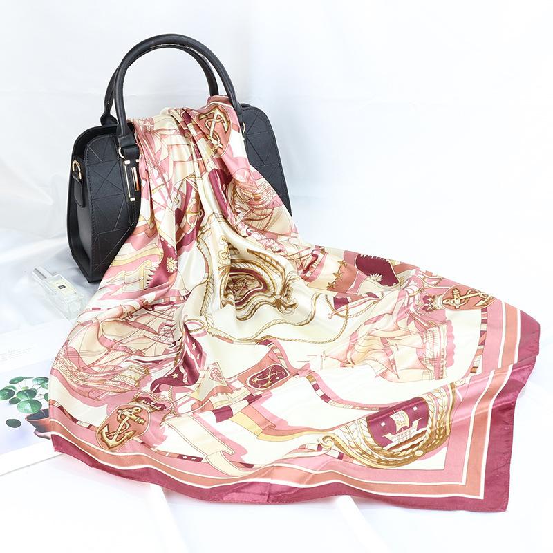 

Высококачественные роскошные шелковые шарфы, повязка на голову, шарфы, шейный шарф для женщин, шелковый шарф с цепочкой, женская декоративная шаль 90*90cm