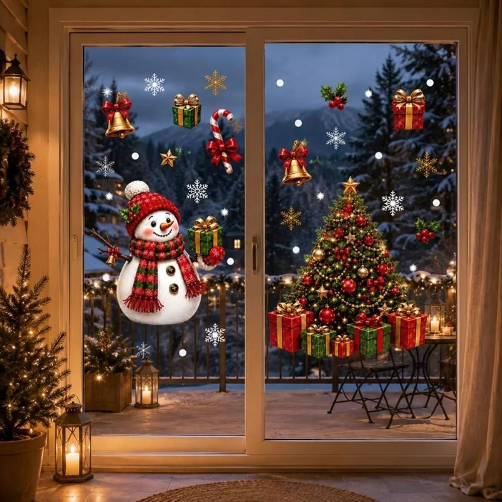 2Pcs/Set Static Cling Christmas Window Stickers Snowflakes Window Decals  Christmas Party Decor