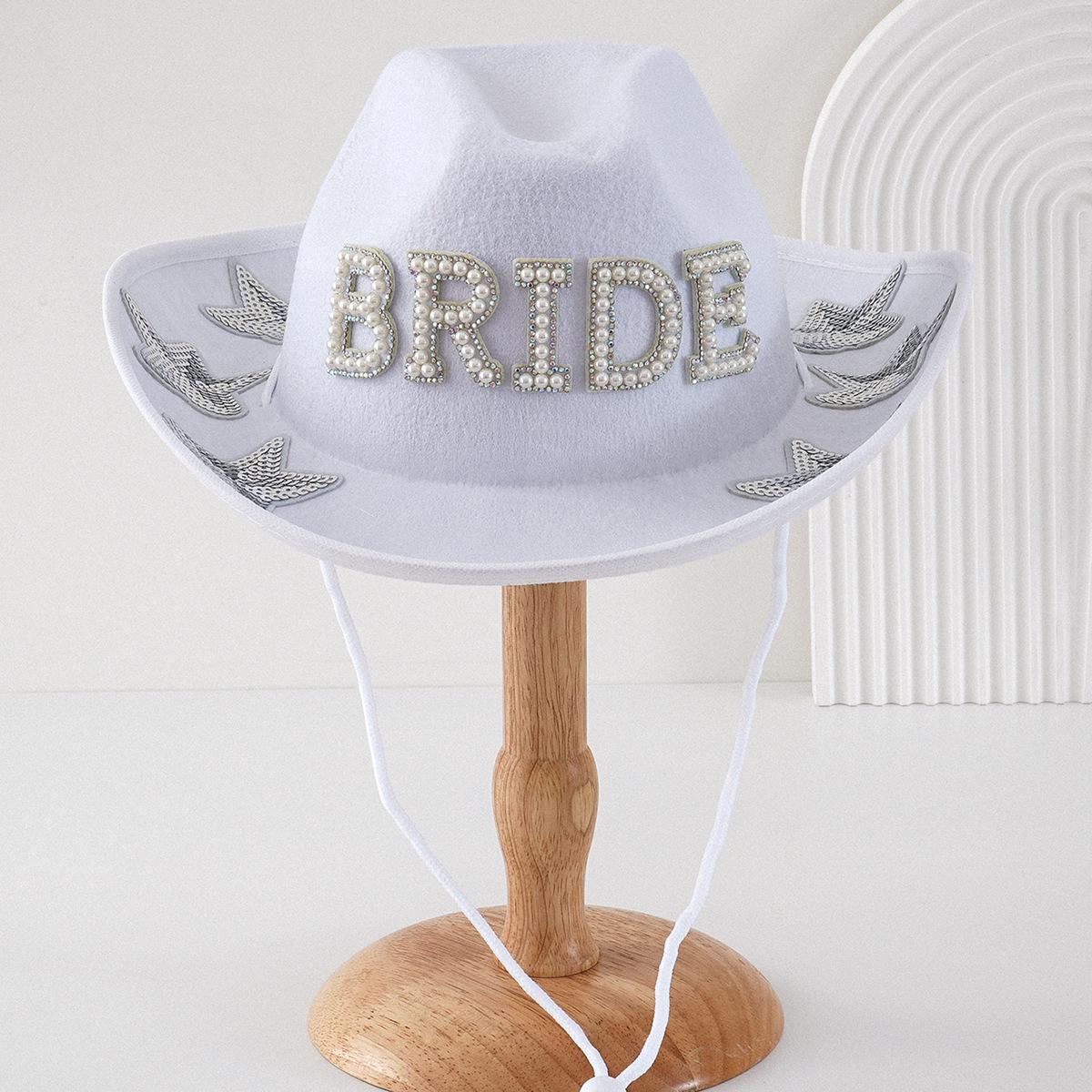 

Блестящая женская джинсовая шляпа с жемчужными стразами, звездами и буквами – Идеально подходит для свадеб и торжеств M (56-58cm)