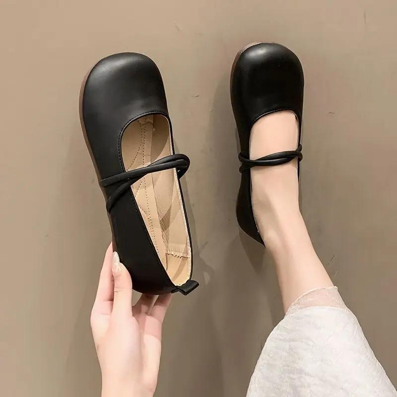 Fashion Ladies Footwear With Heel Round Toe Mary Jane Beige 39 Elegant Dress Cheap Clearance High Quality Fashion Y2k Women's Flat Shoes
