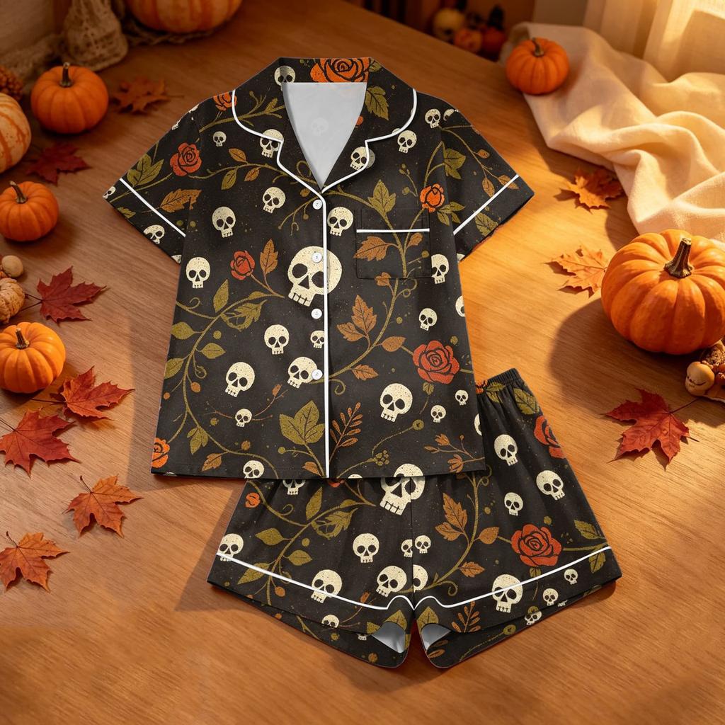 Women's Halloween Printed 2 Piece Pajama Set for Casual and Comfortable Sleepwear