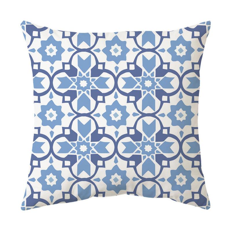 Blue Theme Simple Pattern Printed Pillow Cover Home Decor Geometric Mandala Sofa Cushion