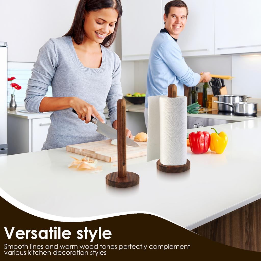 Wooden Paper Towel Holder Standing Kitchen Paper Roll Holder with Non Slip Foam Pad Bathroom Countertop Roll Paper Storage Rack