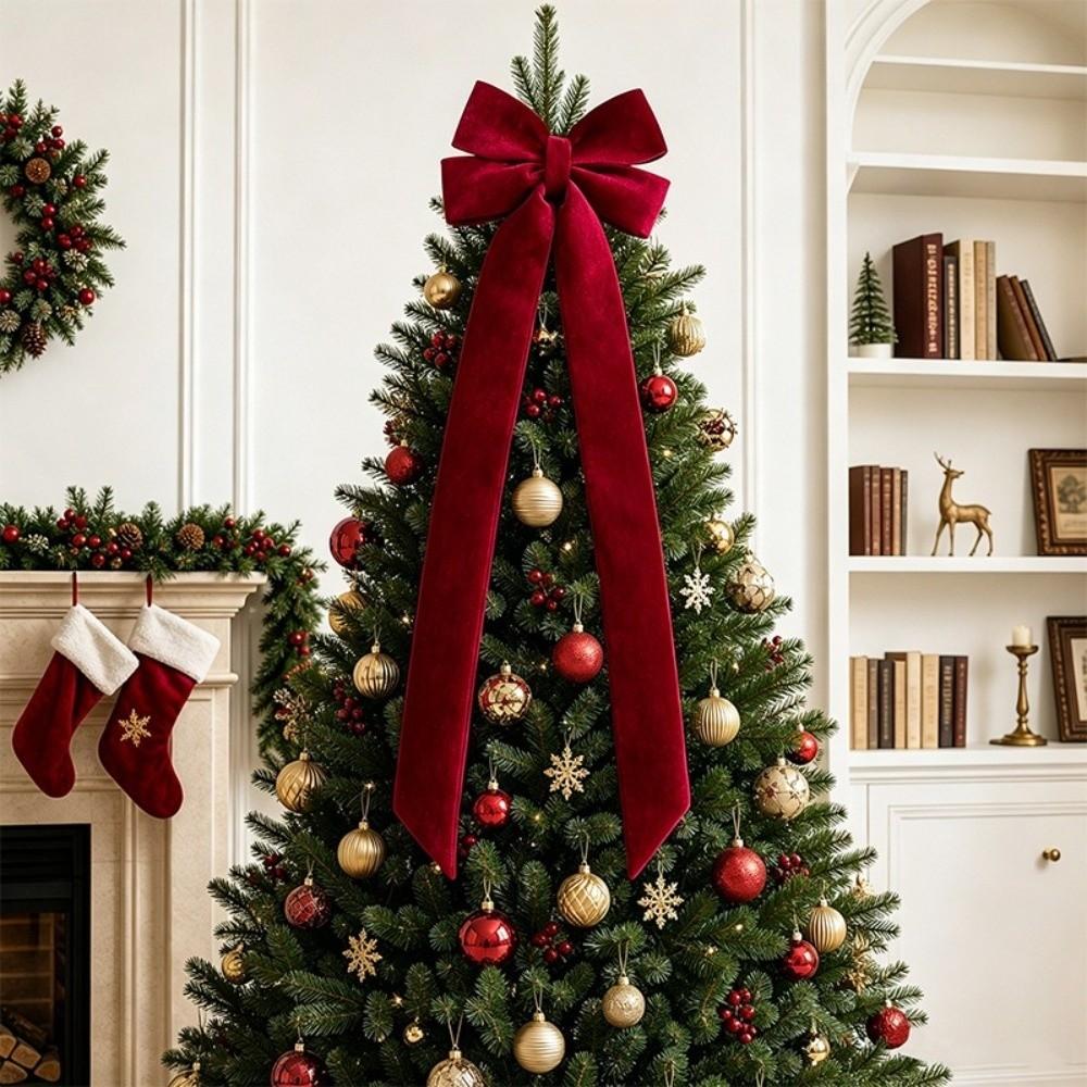 Red Christmas Decor Single Ear Large Bow Ornament Elegant Hanging Bow Prop Christmas Party