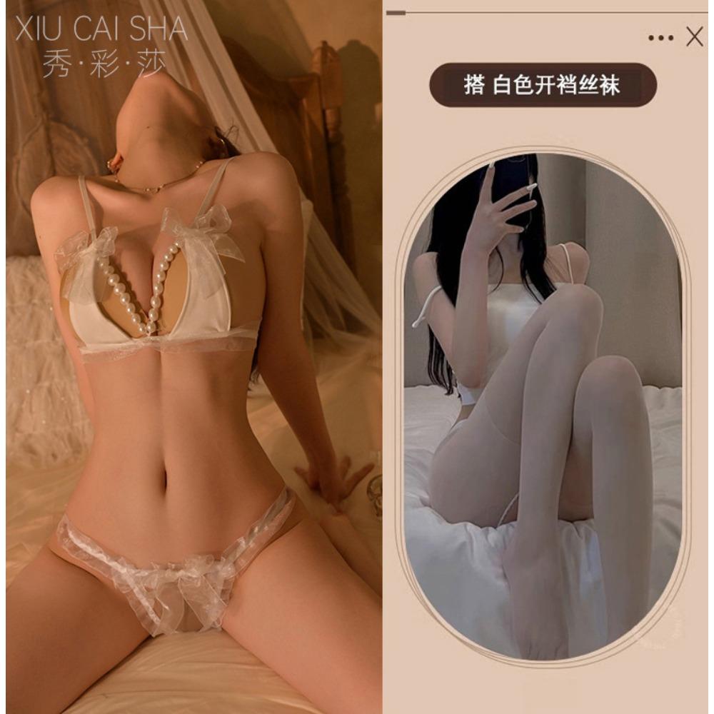 Sexy Bed Free Sex Underwear Without Steel Ring Shows Large Bra Pure Desire Free Milk Pearl Three-point Set