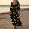 Dresses For Womens Vintage Print Tunic Waisted Midi Dress Summer Casual  3/4 Sleeve Dress