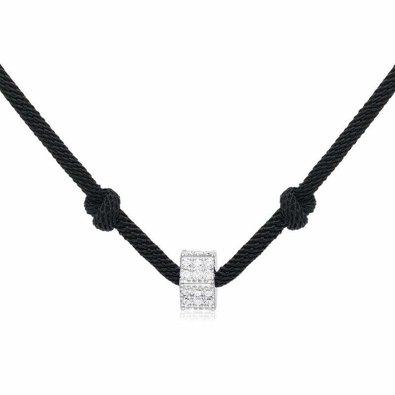 APM Monaco Black slip ring adjustable nylon 925 silver necklace for women AC6189OXB чёрный