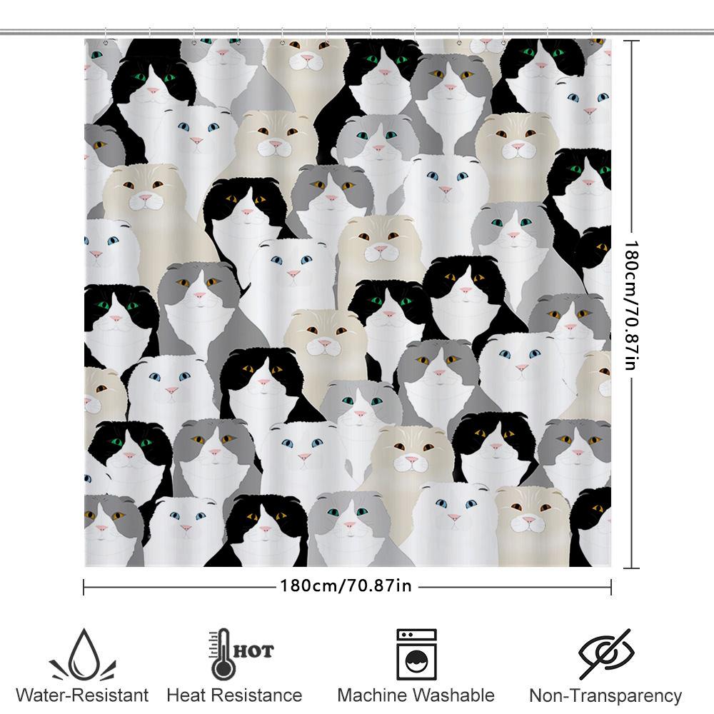 Black White Grey Cats Shower Curtain Cute Animal Pattern Bathroom Decor Waterproof Fabric Bath Rug Set For Home Decoration