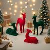 Reindeer Christmas Decor Flocking Deer Statue 2 Pieces Standing Sitting Sculpture Red Green Aesthetic Elk for Party Bedside