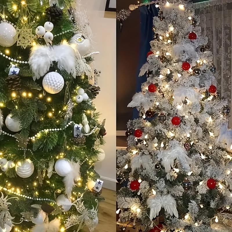 10pcs White Angel Wings Ornaments - Elegant Feather-like Design,  Easy Hanging Loop for Christmas Tree,Christmas Tree Ornament