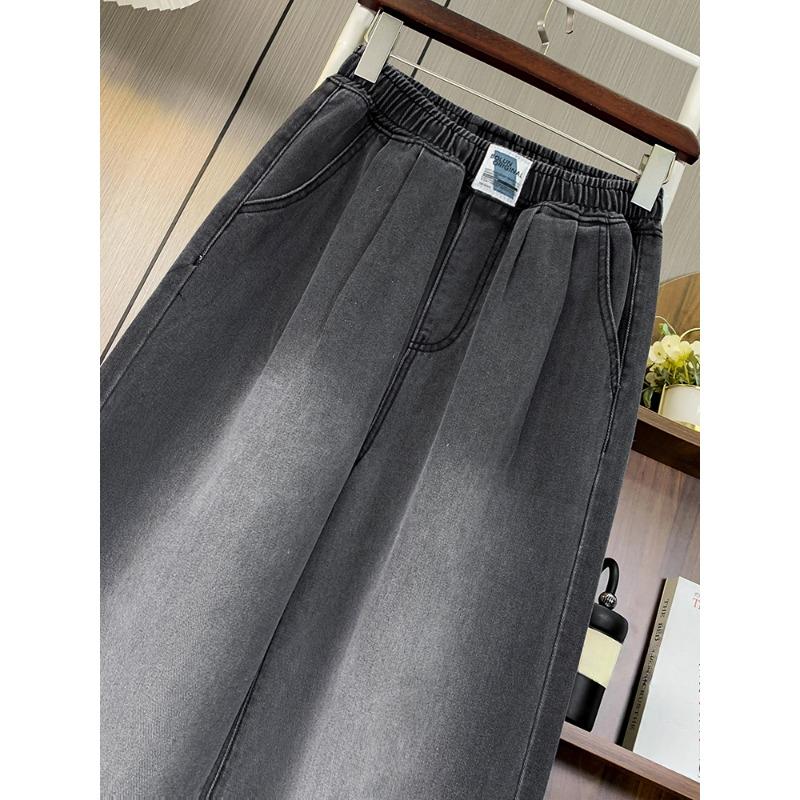 DIMANAF 2025 Übergröße Herbst Blau Basic Elastische Jeans Neue Hose Damen Locker Denim Hose Große Freizeithose 6XL