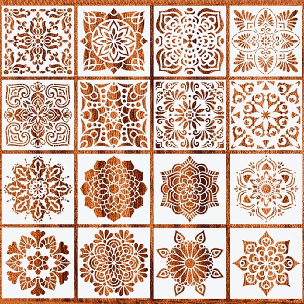 

Bview Art Mandala Painting Stencils Kit - 16 Reusable Hollow Templates for Wall Spray Art and Creative DIY Projects