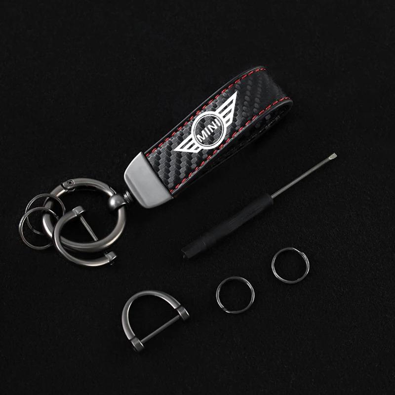 Car Emblem Keychain Rings Carbon Fiber LOGO Keyring Pendant for Mini Cooper One JCW F54 F55 F56 F57 F60 R50 Auto Accessories