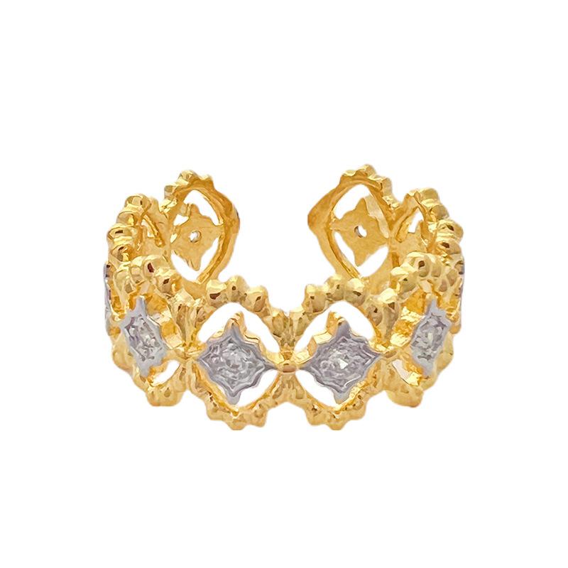 Color Separation Retro Court Luxury Lace Hollow Open Ring Niche Design Personality Ring Woman