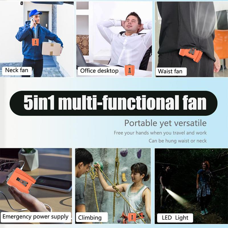 10000mAh Portable Waist Fan with Power and 5 Speed Strong Airflow Cooling Fan Bank on Wearable Belt for Sports Working Outdoor
