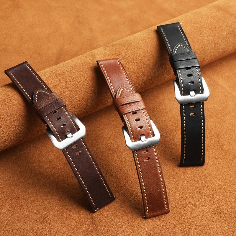 Pena Leather Strap Oil Wax First Layer Cowhide Vintage Crazy Horse Sports Bracelet 22/24 Watch Strap