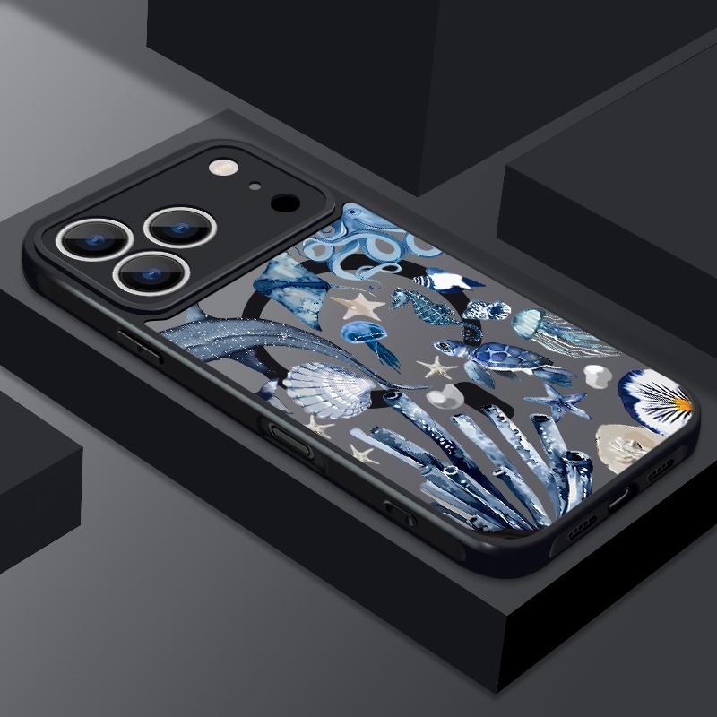 Dolphins Turtles Magnetic Phone Case For iPhone Air 17 16 15 14 Pro Max 13 12 Pro Max 11 16 Plus Magnet Soft Edge Acrylic Cover