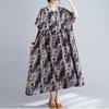Loose and Fashionable Printed Cotton Linen Short Sleeved Casual Dress