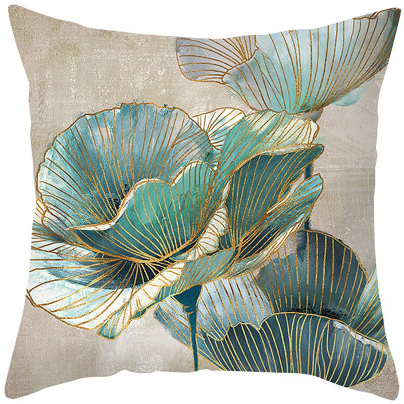 45x45cm Blaue Blume und Vogel Druck Quadratischer Kissenbezug Sofa Büro Heimdeko