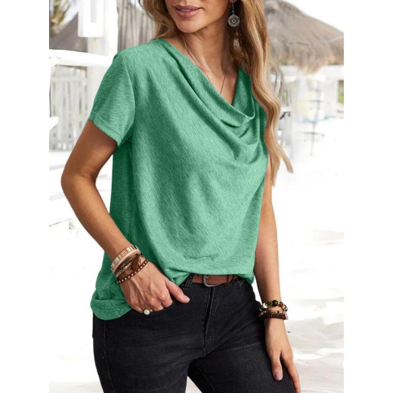 Women Casual Solid Color Short Sleeve Loose T Shirt