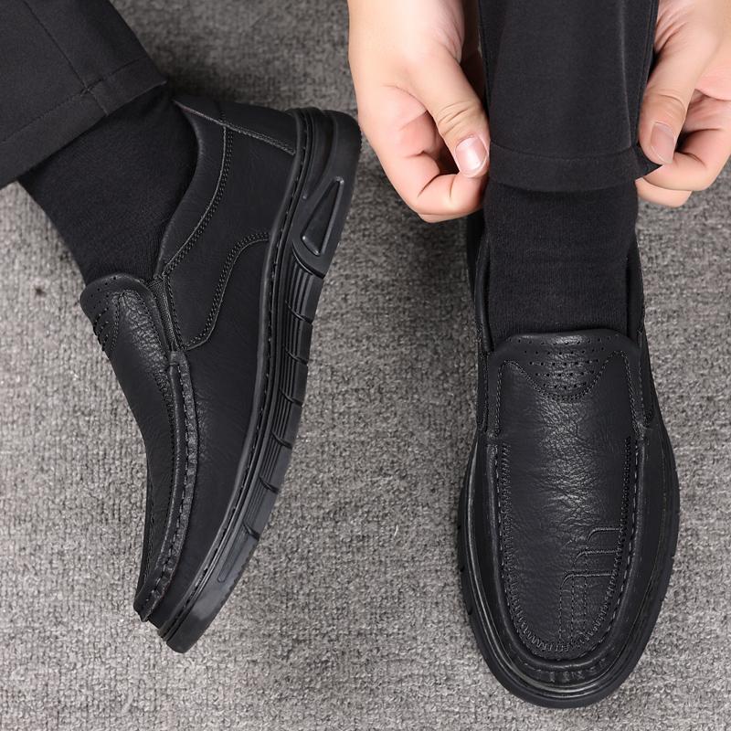 British Style Men'S Business Leather Shoes Casual Non-Slip Large Size Elegant Middle-Aged And Elderly Black Leather Shoes For Me