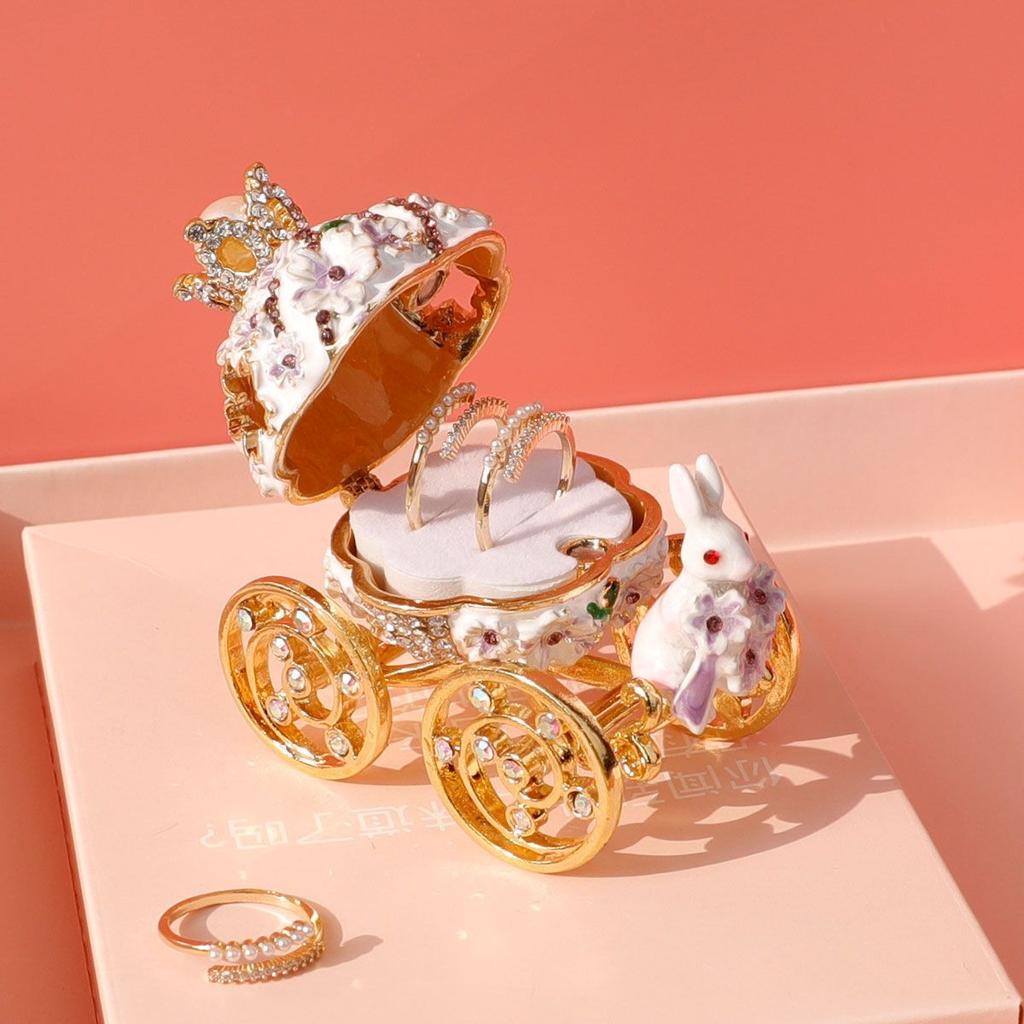 Rabbit Carriage Enamel Exquisite Jewelry Box Craft Alloy Jewelry Box Practical Birthday Gift Ornament for Girls