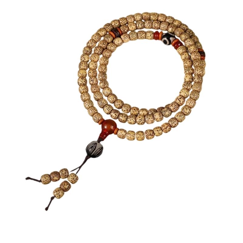 Natural Wood Star Moon Bodhi Buddhist Prayer Beads Bracelet Chain For Zen Meditation And Spiritual Wellness