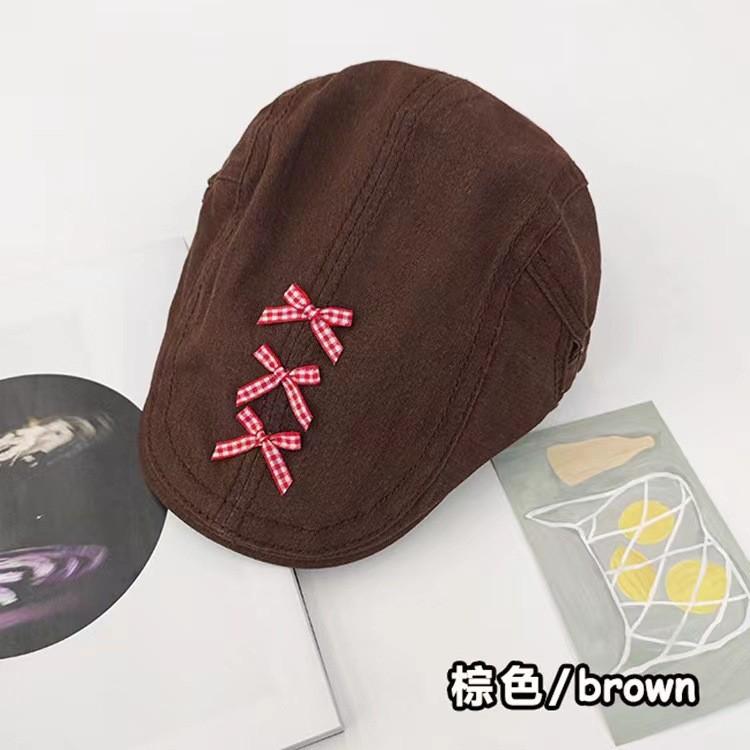 Trendy Retro Womens Beret Hat With Bowknot Cotton Blend Newsboy In Black Fall